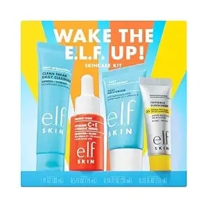 E.L.F. Skin Wake The E.L.F. Up Skincare Kit - Travel-Size Hydrating Face Cleanser, Sunscreen, Moisturizer & Brightening Serum, Vegan & Cruelty-Free