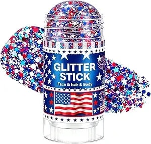 4th Of July Glitter Stick, Red White And Blue Glitter Stick, Body Glitter, Patriotic Usa Flag Chunky Glitter Makeup For Independence Day, Rave Accessories For Women, 4th Of July Decorations