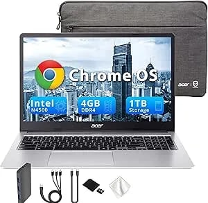 Acer Chromebook 315 15.6" Fhd Laptop, 4gb lpddr4 Ram, 1tb Storage(64gb Emmc & 1tb Docking Station Set), Intel Celeron n4500, Intel Uhd Graphics, Numeric Keypad, Hd Webcam, Silver, Chrome Os