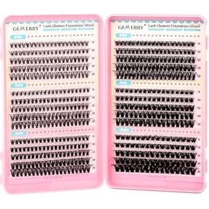 Gemerry 565pcs Lash Clusters D Curl Volume Eyelashes Clusters Extensions With Thin Band For Diy At Home (30d+40d+50d+60d+80d+100d, 8-16mm)
