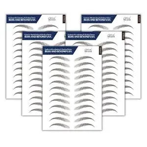 Bliss And Beyond Usa Waterproof Eyebrow Tattoo Sticker - Valued Set Of 5 Sheets - Long-Lasting, Natural-Looking Fake Eyebrow For Bald Spots, Alopecia, Ongoing Chemo, Cancer Gift. - Same Size Eyebrow Tattoo Stickers - Hairloss Solution (Natural Miami, Dark