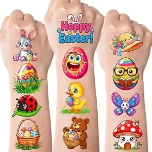 Jcfire Easter Basket Stuffers, Temporary Tattoos For Kids, Spring Egg Fillers, Cute Bunny Stickers, Easter Party Favors Toys Toddler Teens Boys