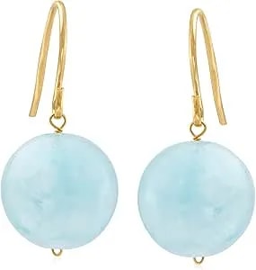 Ross-Simons 12mm Aquamarine Drop Earrings In 14kt Yellow Gold