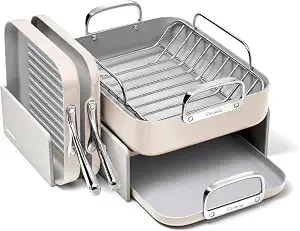 Caraway Square Cookware Set - Square Pans Set - Perfect For Griddling, Toasting, Searing, Roasting, And More - Non-Stick Ceramic Coated Pans - Non Toxic, Ptfe & Pfoa Free - Cream