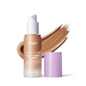 Joah Crystal Glow Peptide-Infused Foundation, 2-In-1 Multitasking Korean Makeup With Blurring Face Primer, Luminizer, Hydration & Skin Defense For A Flawless Finish, 1.01 Oz, Tan Warm