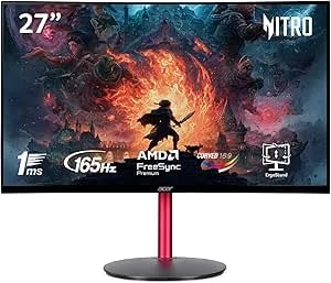 Acer Nitro 27" Full HD 1920 X 1080 1500R Curve PC Gaming Monitor - AMD Freesync Premium - 165Hz Refresh - 1ms (VRB) - Zeroframe Design - 1 X Display Port 1.4 & 2 X HDMI 2.0 Ports ED270R Mbmiiphx
