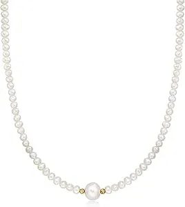 Ross-Simons 3.5-4.5mm Cultured Pearl Necklace With 8.5-9mm Centerpiece And 18kt Gold Over Sterling
