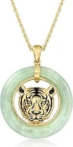 Ross-Simons Jade Tiger Head Pendant Necklace In 18kt Gold Over Sterling. 18 Inches