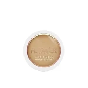 Flower Beauty By Drew Barrymore Light Illusion Perfecting Powder - Powder Foundation + Setting Powder For Makeup - Medium Buildable Coverage - Natural Glow + Flawless Finish (Caramel)