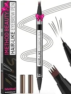 Imethod Microblading Eyebrow Pen - Eyebrow Pencil Magical 2-In-1 Dual-Ended Eye Brow Pencils For Women With 4-Fork-Tip & Precise Brush-Tip Create Natural Hair-Like Brows, Last All-Day, Dark Brown