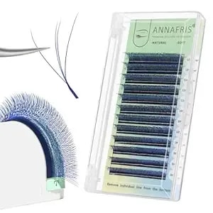3d W Shape Blue Dual Core Premade Fan Eyelash Extensions Volume 2 Tips False Lashes Faux Mink Matte Black Cluster Lash Extensions(0.07 C,8-12mm Blue)