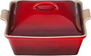 Le Creuset Stoneware Heritage Covered Square Casserole, 2.5 Qt. (9"), Cerise
