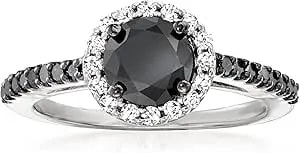 Ross-Simons 1.50 Ct. T.W. Black And White Diamond Halo Ring In Sterling Silver