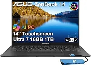Asus Zenbook 14 Oled Touchscreen Ai Pc Laptop,14" Fhd+, Intel Ultra 7 255h, 16gb ddr5, 1tb Ssd,16-Core (> i9-13900h), Backlit, Wi-Fi 7, Ir Webcam, 18-Hr Battery, Ist Hub, Win 11 Pro, ux3405