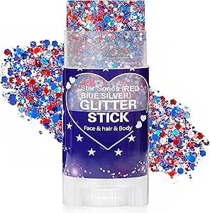 Patriotic Red White And Blue Hair Glitter Stick, 4th Of July Accessories, Americaflag Face Body Glitter For Fourth Of July Outfits Women, Waterproof Glitter Makeup For Independence Day Anniversary