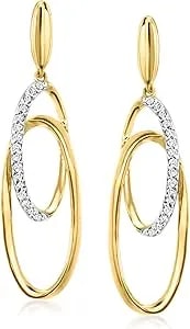 Ross-Simons 0.10 Ct. T.W. Diamond Double-Oval Drop Earrings In 18kt Gold Over Sterling