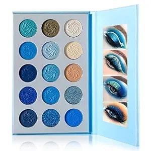 De'Lanci Space Blue Eyeshadow Palette 15 Color Cosmetics Pressed Pigment Christmas Snowflake Eye Shadow Pallete Matte Shimmer Glitter Drama Makeup Eye Shadow Powder Long Lasting Blue Makeup Pallet