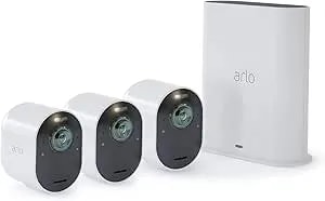 Arlo Ultra - 4k Uhd Wire-Free Security 3 Camera System - Indoor/Outdoor With Color Night Vision, 180° View, 2-Way Audio, Spotlight, Siren - Compatible With Alexa And Homekit - (vms534) (Renewed)