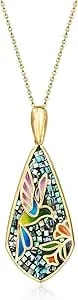 Ross-Simons Multicolored Enamel And Abalone Shell Hummingbird Mosaic Pendant Necklace In 18kt Gold Over Sterling. 18 Inches