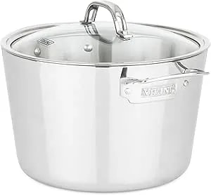 Viking Contemporary 3-Ply Stainless Steel Stock Pot, 8 Quart Soup Cooking Pot With Lid, Kitchen Cookware