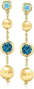 Ross-Simons 2.10 Ct. T.W. London And Swiss Blue Topaz Beaded Drop Earrings In 18kt Gold Over Sterling