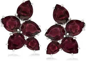 Ross-Simons 18.10 Ct. T.W. Garnet Cluster Earrings In Sterling Silver