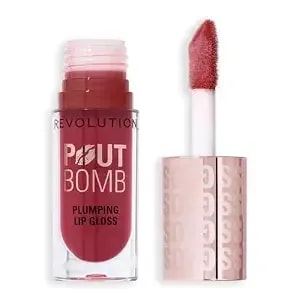 Revolution Pout Bomb Plumping Lip Gloss, Deep Rosewood Rose Pink - Buildable, High Shine For Hydrating, Plumping Finish, Buildable Color, Vegan & Cruelty-Free, 0.15 Fl Oz