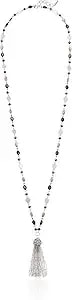 Nine West Women'S 36" Beaded Tassel Necklace Tri Tone
