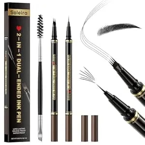 Eyebrow Pen, Soleira Waterproof Eyebrow Pencil With 4 Tip Microblading Eyebrow Pen And Dual-Ended Eyebrow Brush, For Natural-Looking Brows, Long-Lasting, Black