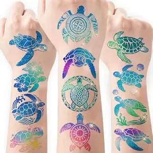 108 Pcs Glitter Sea Turtle Temporary Tattoos For Kids - Pre-Cut Ocean Under Sea Party Favors, Sea Turtle Birthday Decorations, Back To School Gifts For Boys Girls