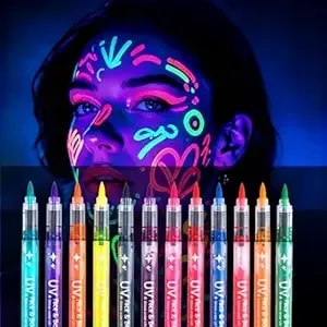 12 Pieces Glow In The Dark Face Body Markers, Waterproof & Skin-Safe Face Paint Pens For Adult Halloween, Music Festivals Parties