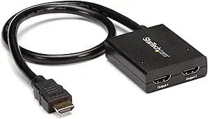 Startech.Com 4k Hdmi Splitter 1 In 2 Out - 4k 30hz Hdmi 1.4 2 Port Video Splitter Box -With High Speed Hdmi Cable, Usb Power Cable - Black (st122hd4ku)