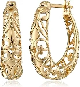 Amazon Collection Open Filigree Swirl Hoop Earrings In Sterling Silver