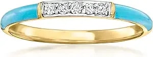 Ross-Simons Turquoise Enamel Ring With Diamonds In 18kt Gold Over Sterling