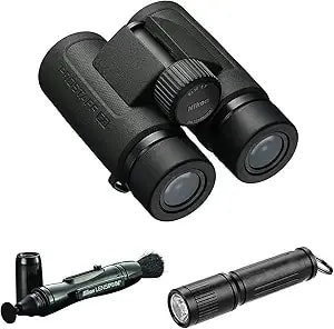 Nikon Prostaff p3 10x30 Waterproof Binocular For Adults - Small & Compact Travel Binoculars For Bird Watching - Lens Pen Cleaning System, & Flashlight Bundle Set