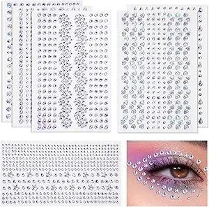 1642pcs Self-Adhesive Face Jewels Eye Rhinestones, 6 Styles Hair & Body Gems Diamonds Stick On For Women Makeup, Rave Accessories For Nail Art, Diy Crafts & Festival Decorations
