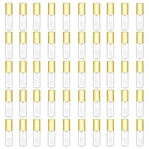 Mydio 50 Pack 1.2ml Clear Mini Lip Gloss Tube Empty Lip Balm Containers With Gold Lid For Lipstick (Gold)