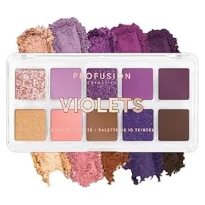 Profusion Cosmetics Violets 10 Shade Eyeshadow Palette – Matte & Shimmer Violet Tones, Pigmented & Blendable Shadows For Stunning Eye Looks And Rise Your Makeup Routine