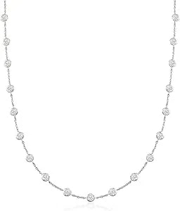 Ross-Simons 10.00 Ct. T.W. Bezel-Set Cz Station Necklace In Sterling Silver