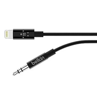 Belkin 3.5mm Audio Cable With Lightning Connector, 6ft Durable AUX Cable For Iphone, Ipad, And Ipod - Connects To Car Stereo, Headphones, And Speakers - Mfi-Certified For Apple Devices - Black
