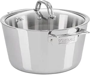 Viking Contemporary 3-Ply Dutch Oven, 5.2 Quart Stainless Steel Cookware Pot With Glass Lid, Dishwasher And Oven Safe, Induction Ready, Silver