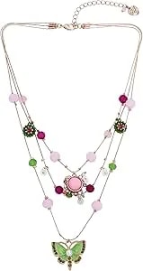Betsey Johnson Womens Butterfly Charms Layered Necklace