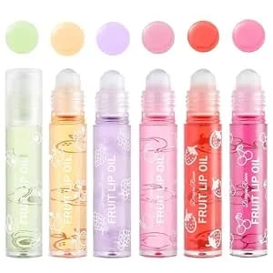 6pcs Fruity Flavors Rolling Ball Lip Oil Set, Long Lasting Moisturizing Lip Balm, Roll-On Lip Gloss Set, Glossy Lip Make-Up For All Age, Transparent Lip Gloss For Dry And Chapped Lips