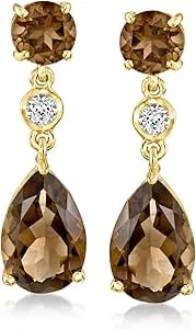 Ross-Simons 6.90 Ct. T.W. Smoky Quartz Drop Earrings With .20 Ct. T.W. White Topaz In 18kt Gold Over Sterling