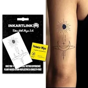 Inkartlink Semi Permanent Tattoo, Temporary Tattoo, Beautiful And Realistic Design, Fun Tattoo Experience, Cruelty-Free, Non-Reflective, Waterproof (Sun And Moon Geometric Pattern)