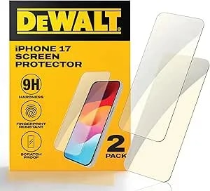 Dewalt Heavy Duty Glass Screen Protector Compatible With Iphone 17, 2 Pack Protective Tempered Glass Screen Shield, Oleophobic Case Friendly, Perfect Install Tool Included, Hd Clear