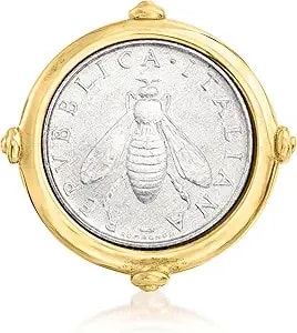 Ross-Simons Italian 18kt Gold Over Sterling Genuine 2-Lira Bumblebee Coin Ring