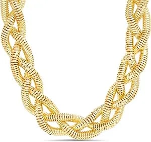 Nautica Braided Snake Chain Necklace For Women 14k Yellow Gold Plated Alloy 18 Inches