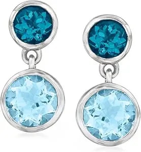 Ross-Simons 6.70 Ct. T.W. London And Sky Blue Topaz Drop Earrings In Sterling Silver