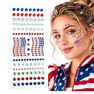 Go Ho 4th Of July Star Face Hair Gems,Red White And Blue Patriotic Usa Flag Rhinestone Stickers,Self-Adhesive Glitter Crystal Gems,Festival Accessories For Women Kids On Independence Day